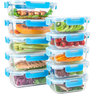 10 Pack Glass Food Storage Containers, Stackable & Leak-proof
