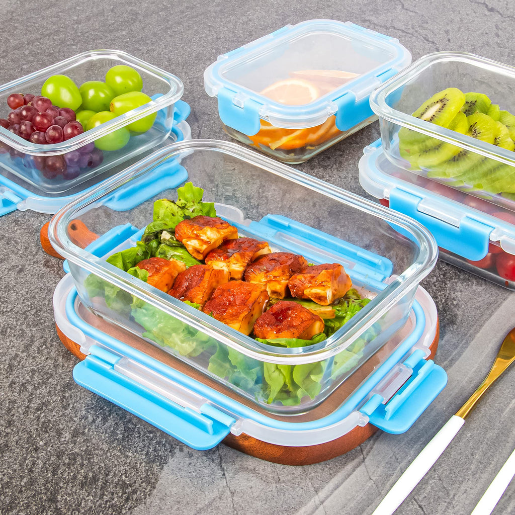 10 Pack Glass Food Storage Containers, Stackable & Leak-proof