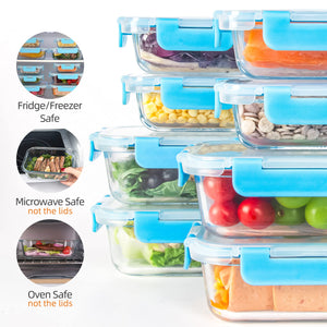 10 Pack Glass Food Storage Containers, Stackable & Leak-proof