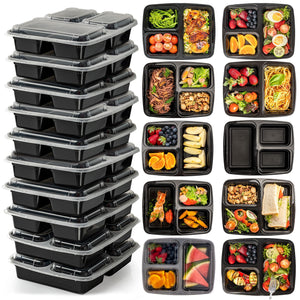 3 Compartment (10 Pack) Premium BPA Free Reusable Meal Prep Containers