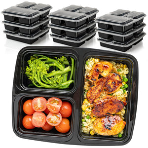 3 Compartment (10 Pack) Premium BPA Free Reusable Meal Prep Containers